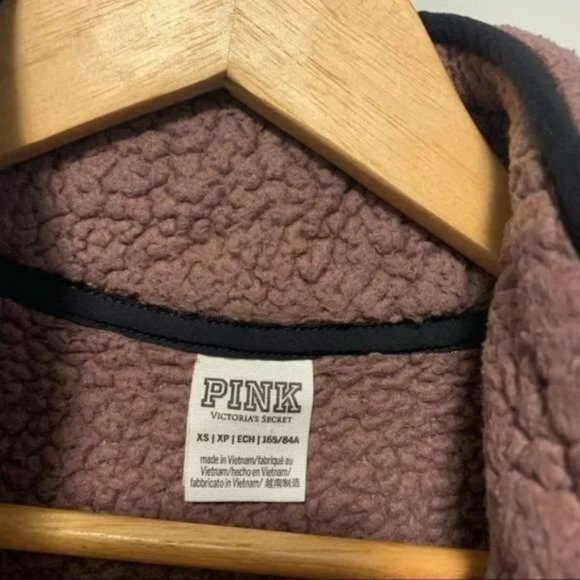 PINK Victoria Secret Sherpa teddy pullover jacket espresso coffee pink XS - Picture 3 of 11